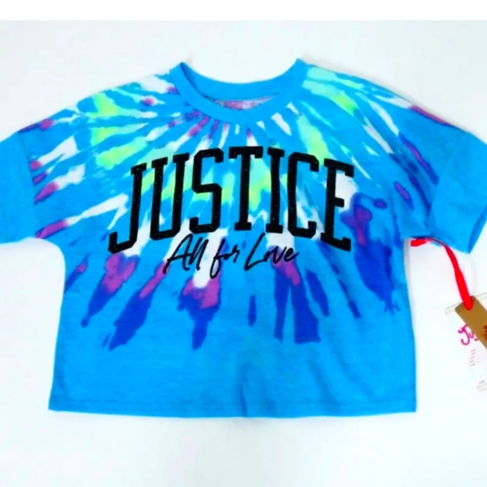 Girls 2 Piece Justic Blue Tie Dye Shorts Tee Outfit Set - Picture 1 of 4